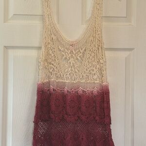 Dolled Up Lace Ombré Tank Top in Cream and Burgundy